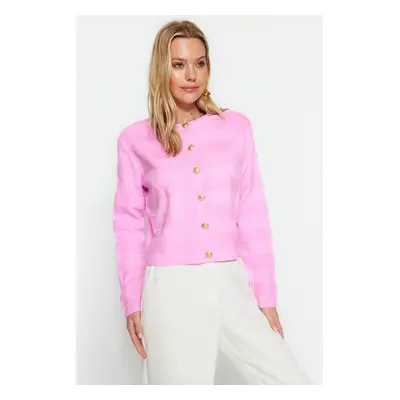 Trendyol Pink Crew Neck Jacket Look Knitwear Cardigan