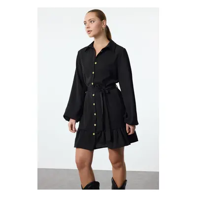 Trendyol Black Belted Mini Flounce Detailed Woven Shirt Dress