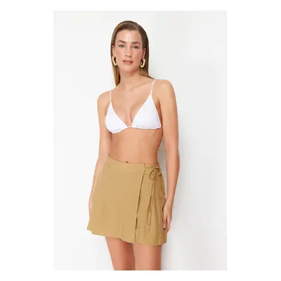 Trendyol Beige Woven Slit Linen Blend Short Skirt