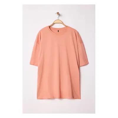 Trendyol Plus Size Orange Oversize/Wide Cut 100% T-Shirt