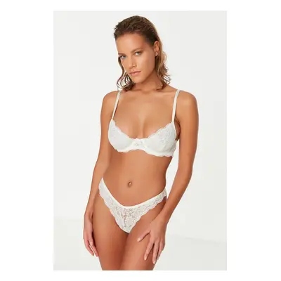 Trendyol White Lace Rope Strap Underwire Coverless Knitted Underwear Set