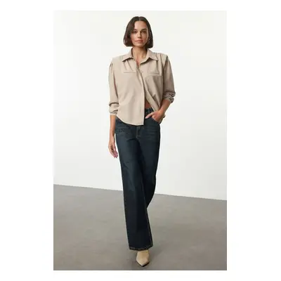 Trendyol Beige Padded Detail Oversize Wide Pattern Woven Shirt