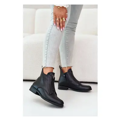 Low women's ankle boots with a flat heel in black S.Barski Black