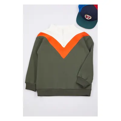 Trendyol Khaki Girl Color Block Knitted Sweatshirt