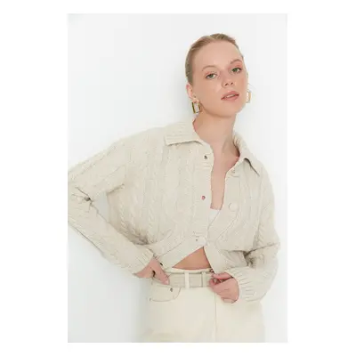 Trendyol Stone Crop Polo Neck Knitwear Cardigan