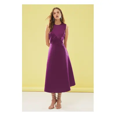 Trendyol Plum A-Line Balloon Skirt Detail Satin Woven Chic Dress