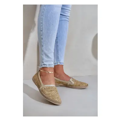 Elegáns Bőr Espadrille Kötéssel Bézs-Arany Zazoo