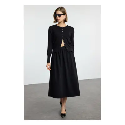 Trendyol Black Elastic Waist Woven Look Knitted Flared Skirt