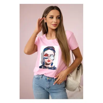 Blouse with women's graphics powder pink