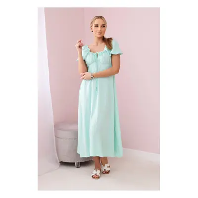 Kesi Włoski Ruffled dress with a tie at the neckline mint