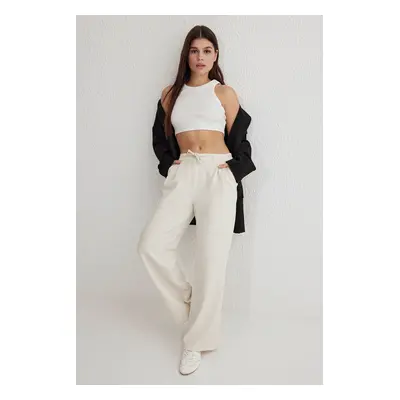 Trendyol White Laced Low Waist Wide Leg Trousers