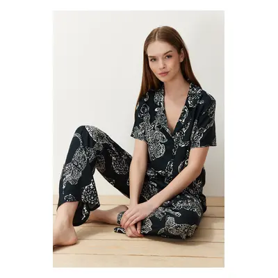 Trendyol Anthracite Tiger Patterned Viscose Woven Pajamas Set