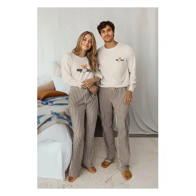 Trendyol Beige - Brown Regular Fit Striped Couple/Double Knitted Pajama Set