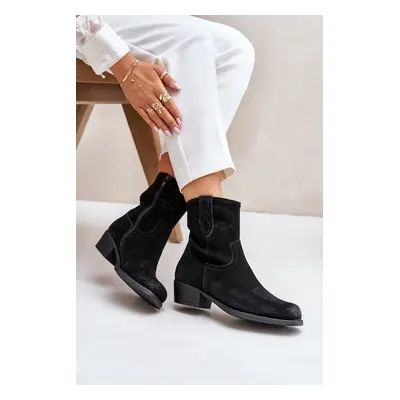 Suede ankle boots cowgirls women's low-heeled insulated sergio leone black