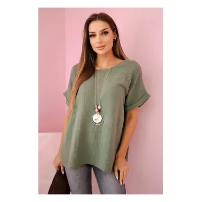 Kesi Włoski Muslin blouse with a necklace khaki