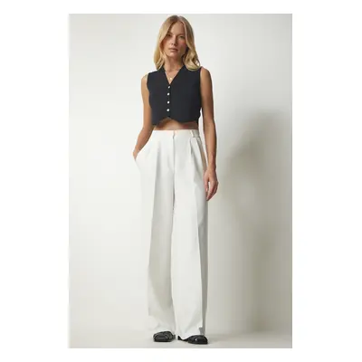 Happiness İstanbul Women's White Palazzo Pants with Pockets