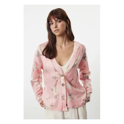 Trendyol PinkSoft Textured Printed Detailed Knitwear Cardigan