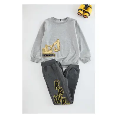 Trendyol Gray Boy Printed Cotton Knitted Bottom-Top Set