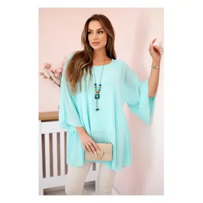 Kesi Włoski Oversized Women's Blouse Made of Viscose with a Necklace Mint