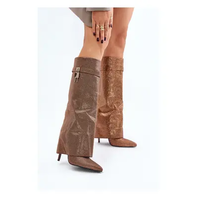 Embellished stiletto heel slip-on boots with a bent upper brown Enathlin