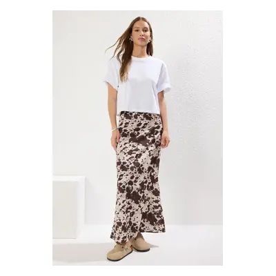 Trendyol Brown Cow Animal Patterned Maxi Length Woven Skirt