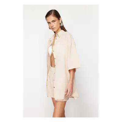 Trendyol Beige Woven Linen blend Shirt Shorts Beach Set