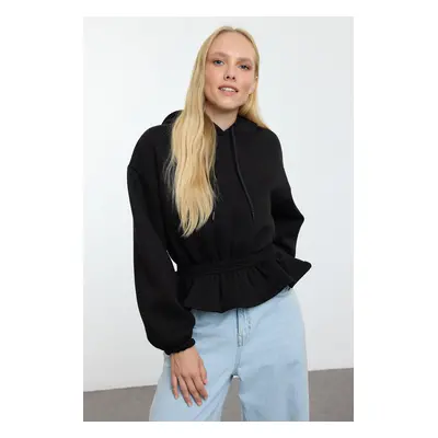 Trendyol Black Oversize/Wide Gather Detailed Thick Inside Fleece Knitted Sweatshirt