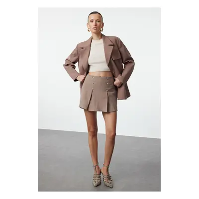 Trendyol Beige Buttoned Tweed Woven Shorts Skirt