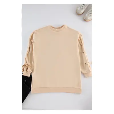 Trendyol Beige Lace Detail Sweatshirt