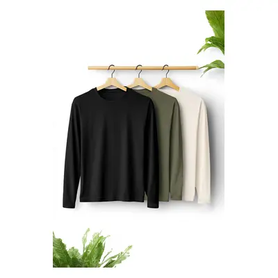 Trendyol Black-Khaki-Stone 100% Cotton Plus Size Oversize Crew Neck 3-PackBasic T-shirt