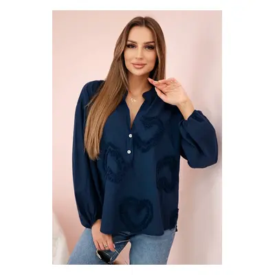 Kesi Włoski Cotton shirt blouse with hearts navy blue