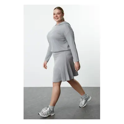 Trendyol Curve Gray Knitted Sweatshirt-Skirt Plus Size Bottom-Top Set