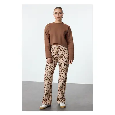 Trendyol Multicolored Animal Leopard Print Brown High Waist Wide Leg Jeans