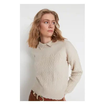 Trendyol Stone Wide Fit Soft Texture Hair Braided Knitwear Sweater