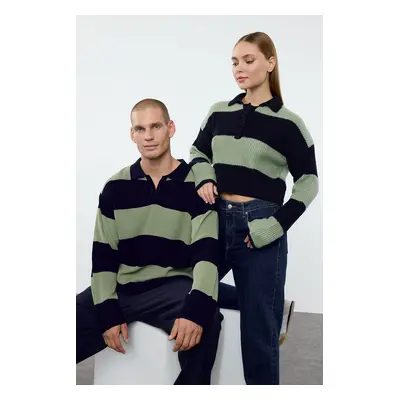 Trendyol Multicolored Casual Regular Couple/Double Polo Collar Striped Knitwear Sweater