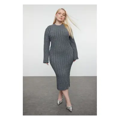 Trendyol Curve Anthracite Braided Midi Length Knitwear Dress