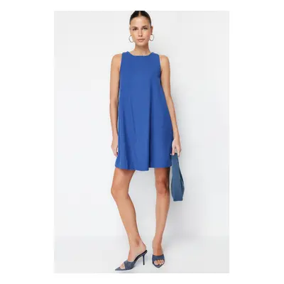 Trendyol Navy Blue Wide Cut Linen Look Sleeveless Mini Woven Dress