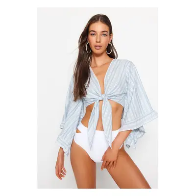 Trendyol Striped Woven Tie Crop Beach Blouse