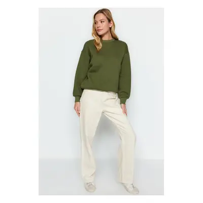 Trendyol Khaki Thick Inside Fleece Regular/Normal Fit Crew Neck Basic Knitted Sweatshirt