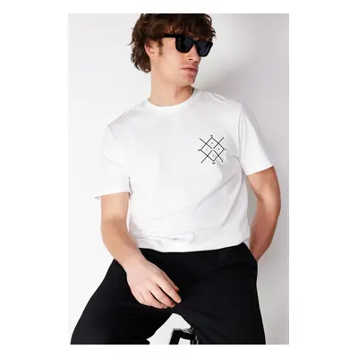 Trendyol Ecru Regular Cut Logo Printed 100% Short Sleeve T-Shirt