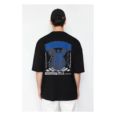 Trendyol Black Oversize/Wide Cut Back Printed 100% Cotton T-Shirt