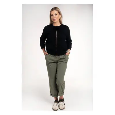 Khaki cotton trousers with elastic band