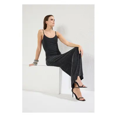 Trendyol Anthracite Body-hugging Sparkly Glittery Knitted Maxi Evening & Graduation Dress