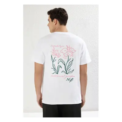 Trendyol White Unisex Oversize/Wide Cut Floral Print 100% Cotton T-Shirt