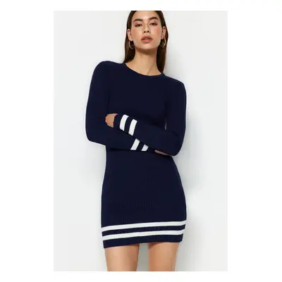 Trendyol Navy Blue Mini Knitwear Striped Both Dress