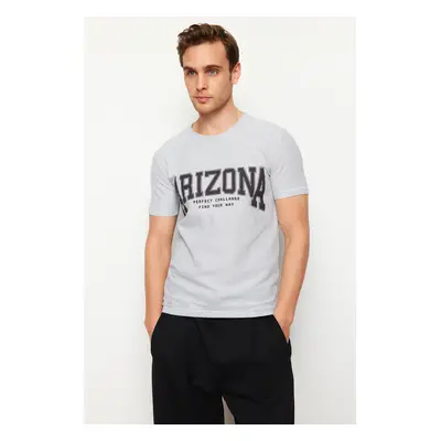 Trendyol White Regular Cut Textured Text Printed T-Shirt