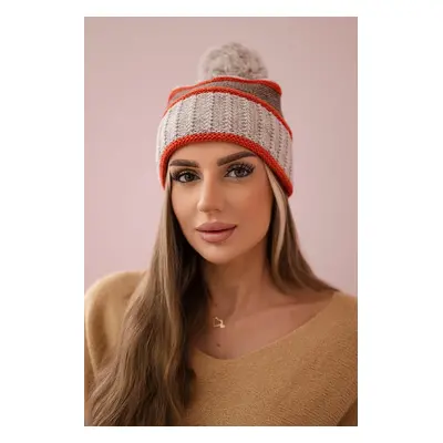 Women's Cap Kinga K297 Beige + Mocca + Red