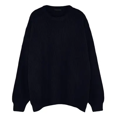 Trendyol Navy Blue Plus Size Oversize Fit Wide Fit Crew Neck Basic Knitwear Sweater