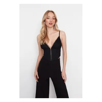 Trendyol Black Crop bélelt szőtt csipke Bustier