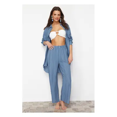 Trendyol Blue Woven Slit Trousers